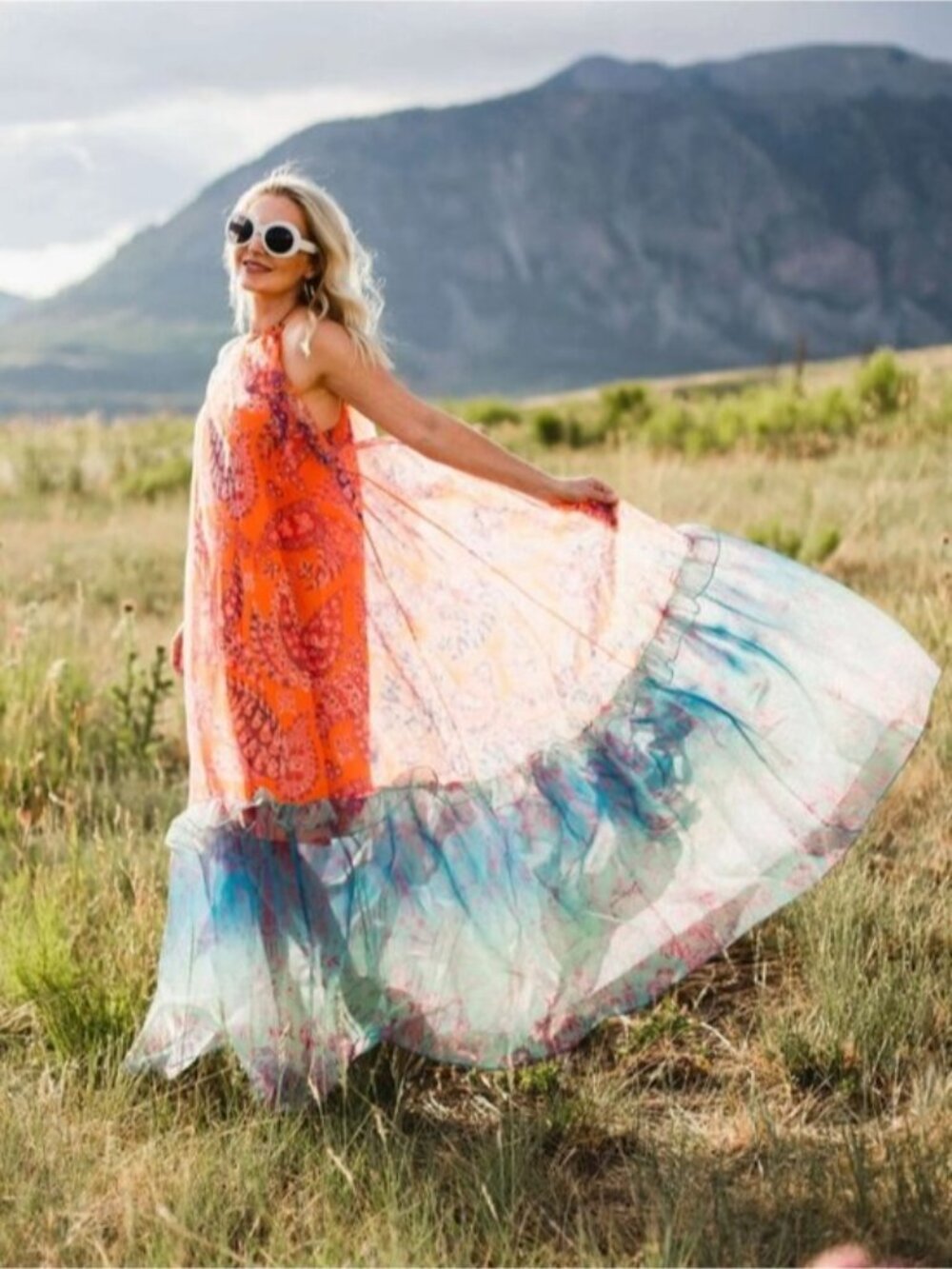 RARE NWOT STAUD Cocoon Tiered Paisley-print Organza Halter Maxi Dress sz XS - Picture 4 of 15